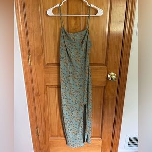 Small midi teal dress with gold leaf design